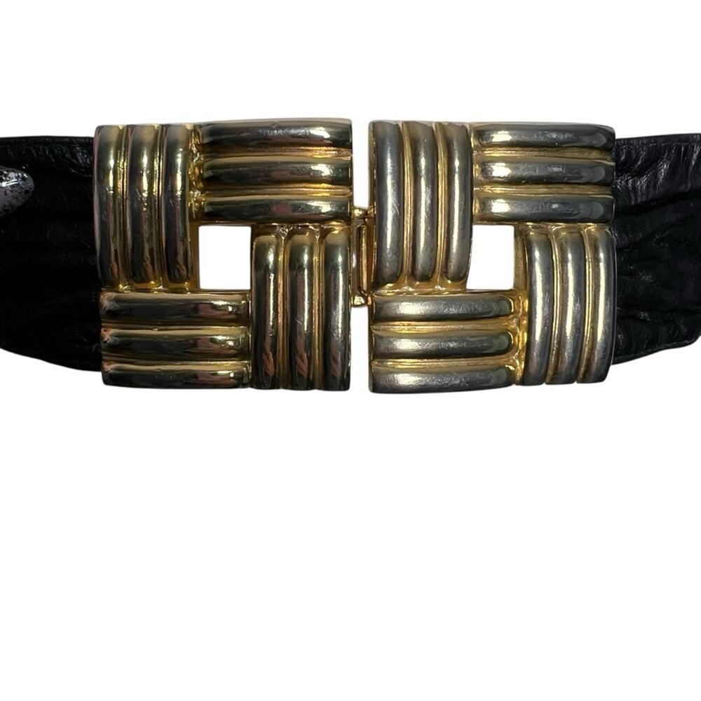 Maureen Elaine by Picadilly Square Leather Belt Metal Front Clasp Size Medium - Picture 2 of 5